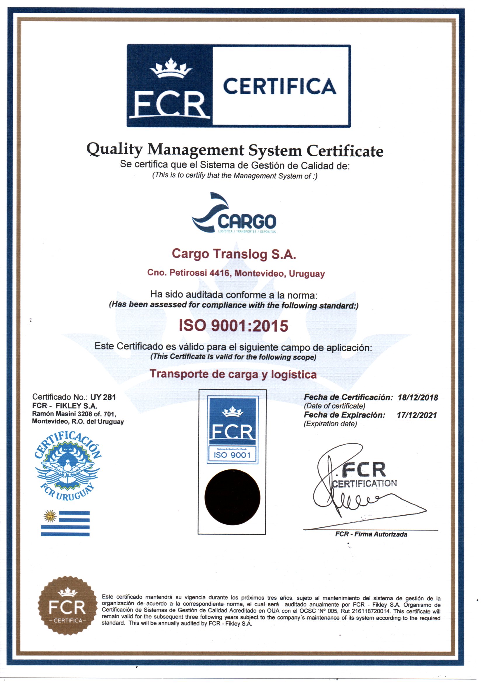 Certificado ISO 9001
